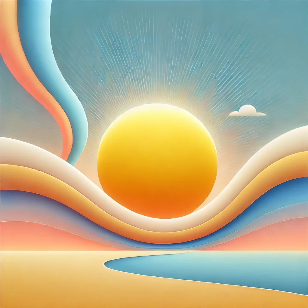 Minimalist illustration of a glowing sun on a curved horizon, representing the Aurix wake-up clock app.
