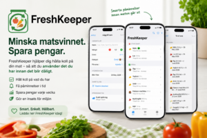 FreshKeeper app built with AI — inventory tracking and shopping list on three iPhones